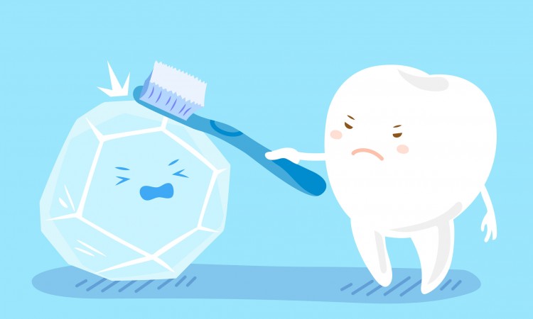 71996809 - cute cartoon health tooth take brush with ice
